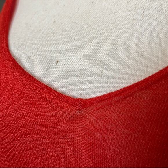 Eileen Fisher SILK Orange Loose Tunic Top Blouse Shirt Sheer Trim V Neck Med - Picture 11 of 13